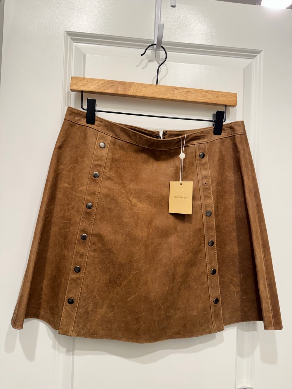 Haute Hippie Leather A-Line Mini Skirt in Cognac